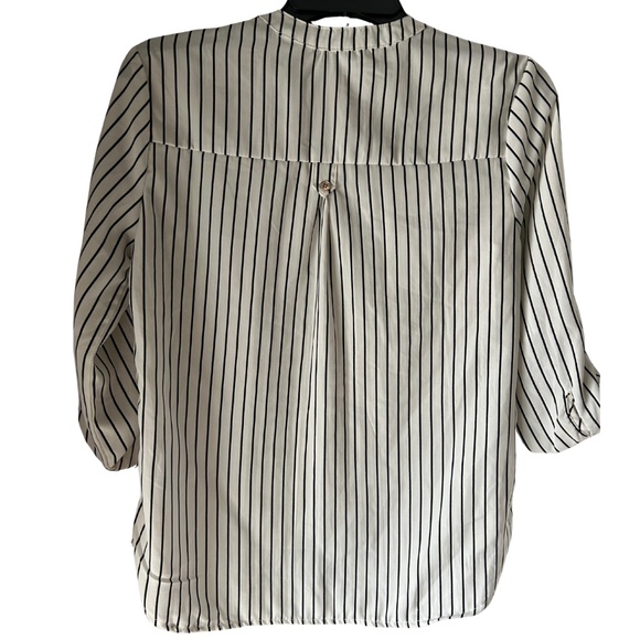 White Striped Button-Down Top – Black Vertical Stripes, Roll-Tab Sleeves - Picture 3 of 3